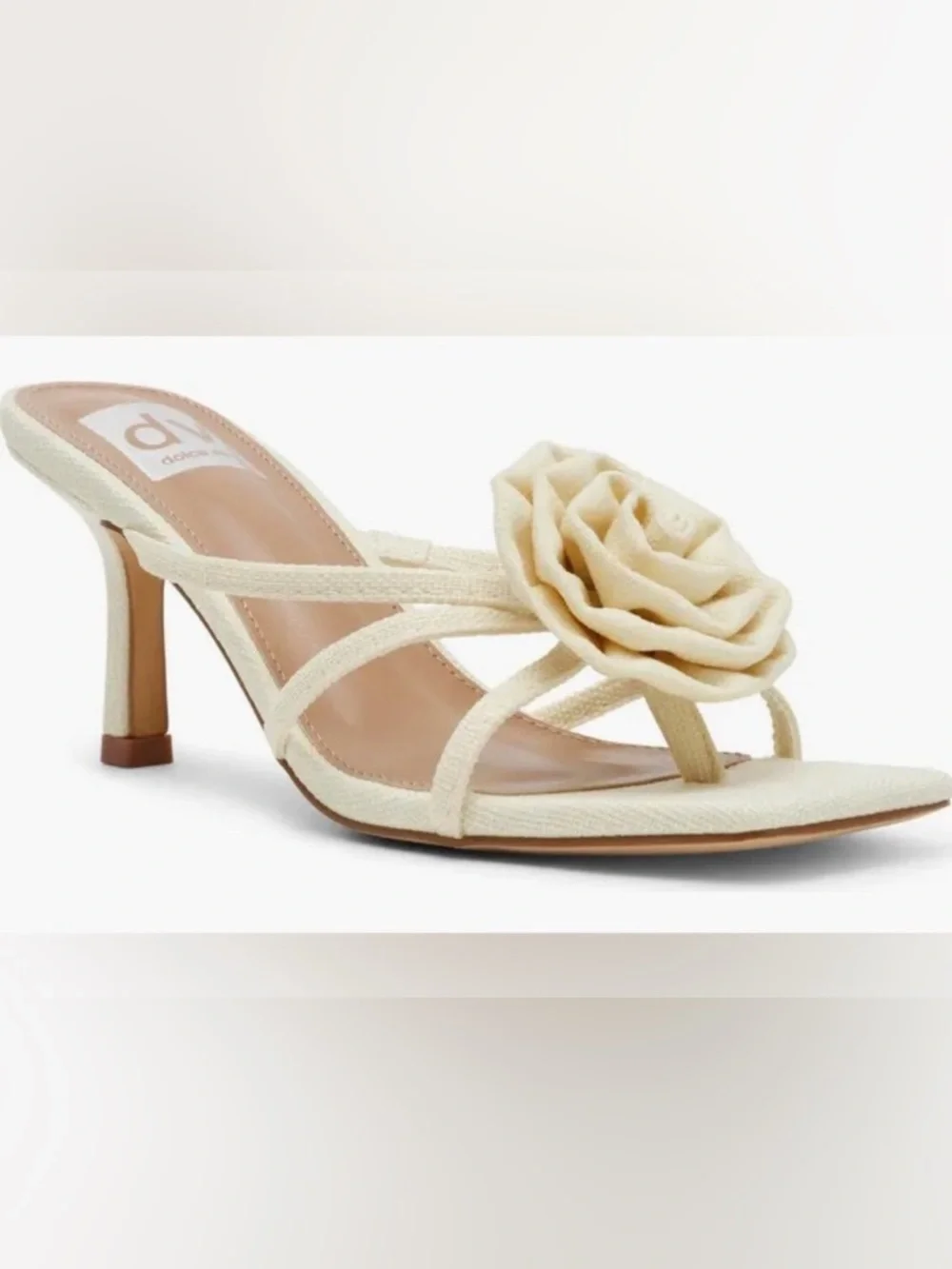 Dolce Vita Cream (Yellow Tint) Rosette Heeled Slip On Sandals - Size 8.5